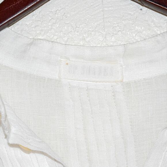 CP Shades XS Pleated 100% Linen Shirt in White Button up Long Sleeve - Picture 3 of 10